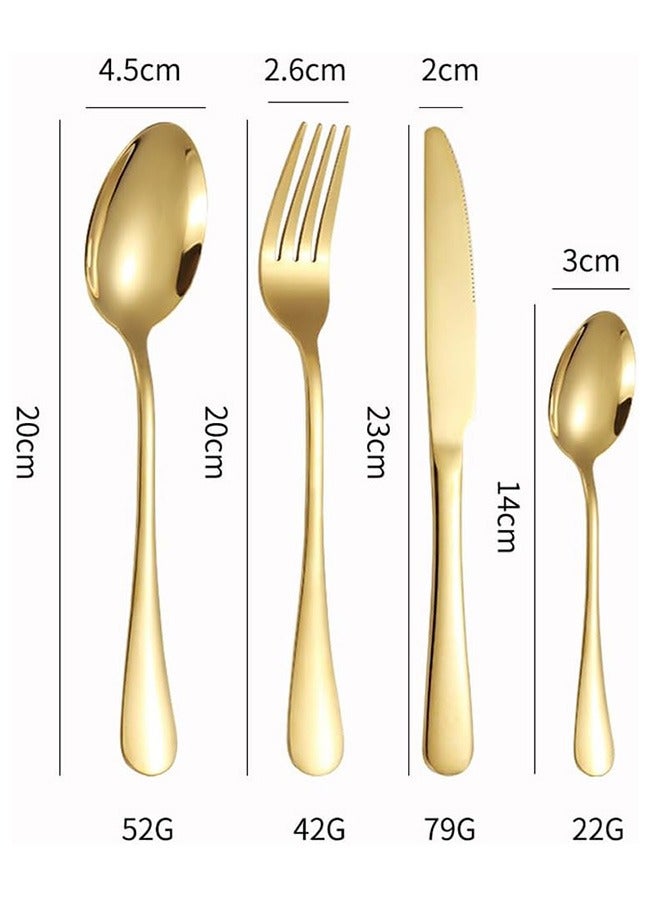 رولستيمي 24 قطعة الفولاذ المقاوم للصدأ أطباق مجموعة مع موقف ، والسكاكين مجموعة مرآة مصقول ، خدمة لمدة 6 ، تشمل سكين / شوكة / ملعقة / ملعقة صغيرة ، الذهب - Image 4