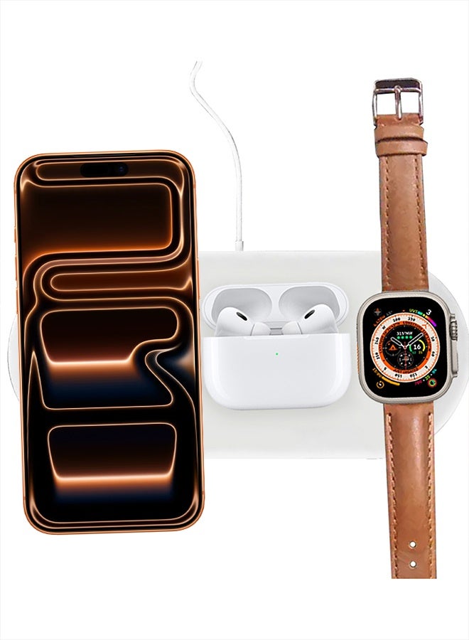 3-in-1 Wireless Charging Station for iPhone, Apple Watch & AirPods – 15W Charger Pad, Magnetic Stand, Foldable & Compact, USB Input, For Home & Travel - Image 1