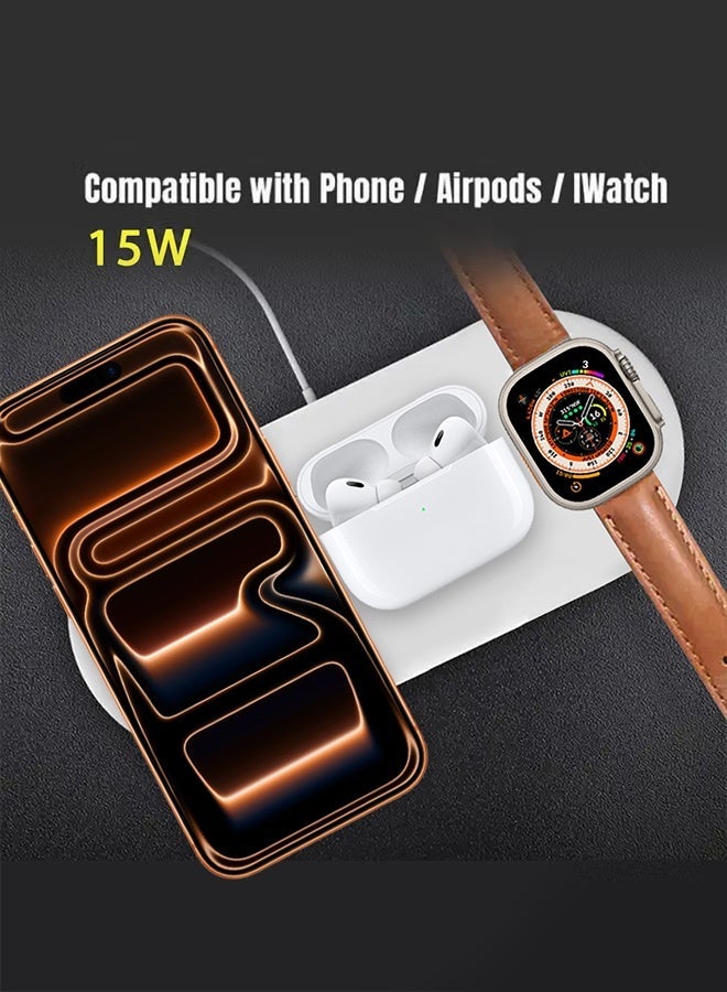 3-in-1 Wireless Charging Station for iPhone, Apple Watch & AirPods – 15W Charger Pad, Magnetic Stand, Foldable & Compact, USB Input, For Home & Travel