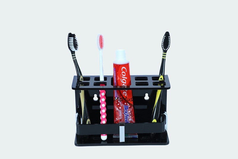 McMus Big Size Wall Mounted self Adhesive Acrylic Tooth BrushToothpaste HolderStandTumblerToothpaste for Bathroom Stand Organizer Rack for Home Big Size Black - Image 3