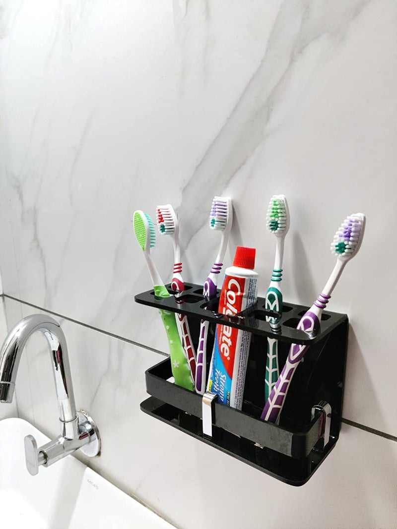 McMus Big Size Wall Mounted self Adhesive Acrylic Tooth BrushToothpaste HolderStandTumblerToothpaste for Bathroom Stand Organizer Rack for Home Big Size Black - Image 1