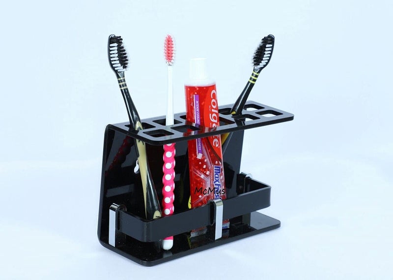 McMus Big Size Wall Mounted self Adhesive Acrylic Tooth BrushToothpaste HolderStandTumblerToothpaste for Bathroom Stand Organizer Rack for Home Big Size Black - Image 2