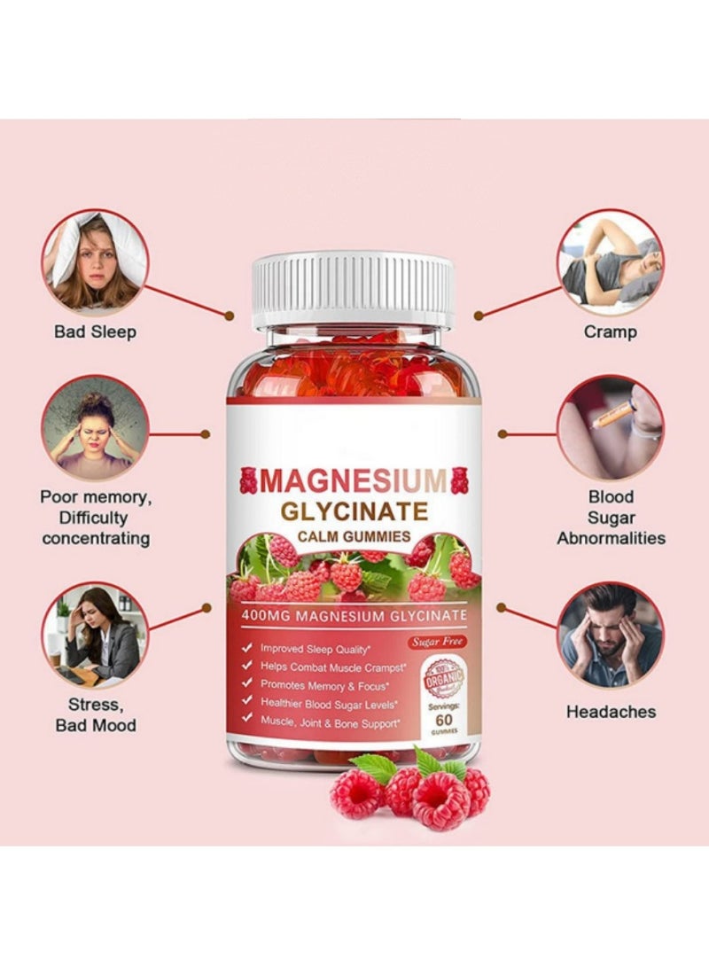 Magnesium Glycinate Magnesium Glycinate Chelate Supplement 400 mg for each Cap with Organic Vegetables for Sleep, Calm, Anxiety, Muscle Cramp & Stress Relief – Gluten Free, Non GMO - 60 Capsules  - Image 2