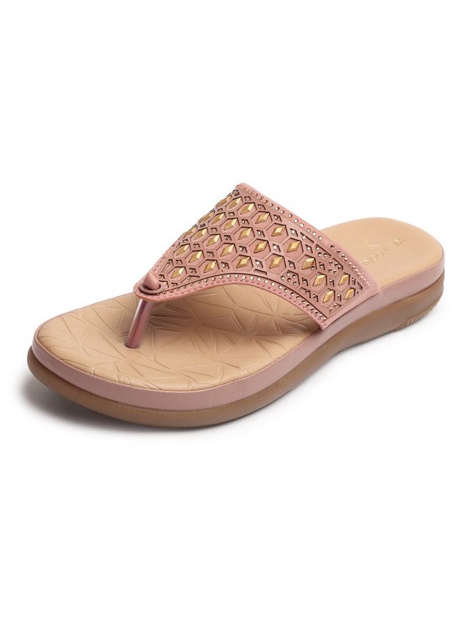 XE Looks - XE Looks Women's Peach Soft Doctor Slippers | Diamond-Cut Embellished Upper with Cushioned Footbed | Stylish and Comfortable Soft Sole Doctor Slippers For Girls & Women - Image 1