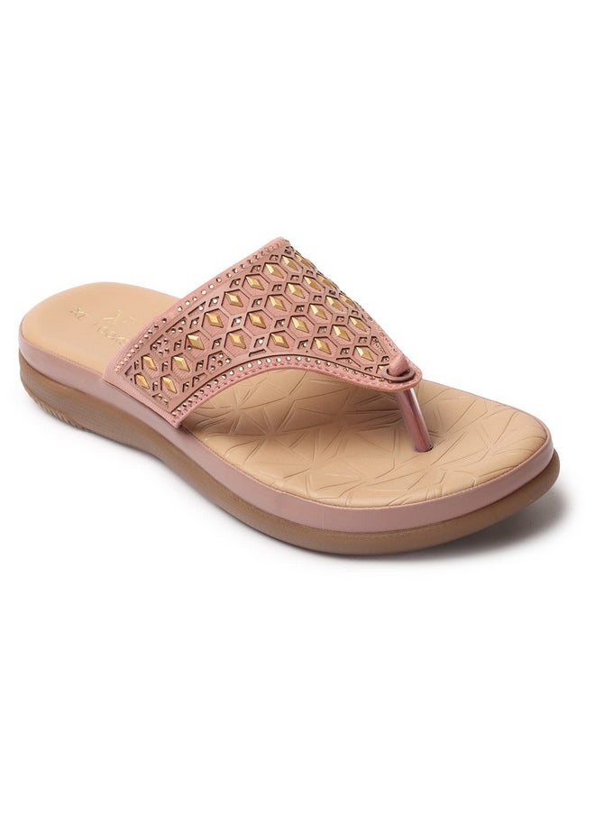 XE Looks - XE Looks Women's Peach Soft Doctor Slippers | Diamond-Cut Embellished Upper with Cushioned Footbed | Stylish and Comfortable Soft Sole Doctor Slippers For Girls & Women - Image 1