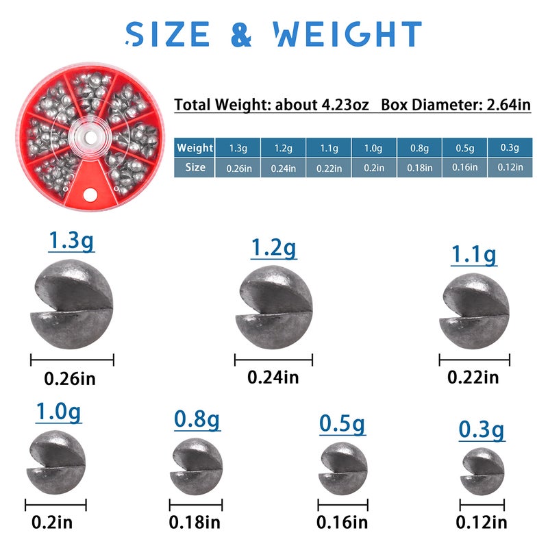 Shaddock Fishing Split Shot Fishing Weights Sinkers 215PCS Fishing Weights and Sinkers Assortment Round Removable Fishing Sinkers Lead Weights Fishing (Red Box) - Image 2