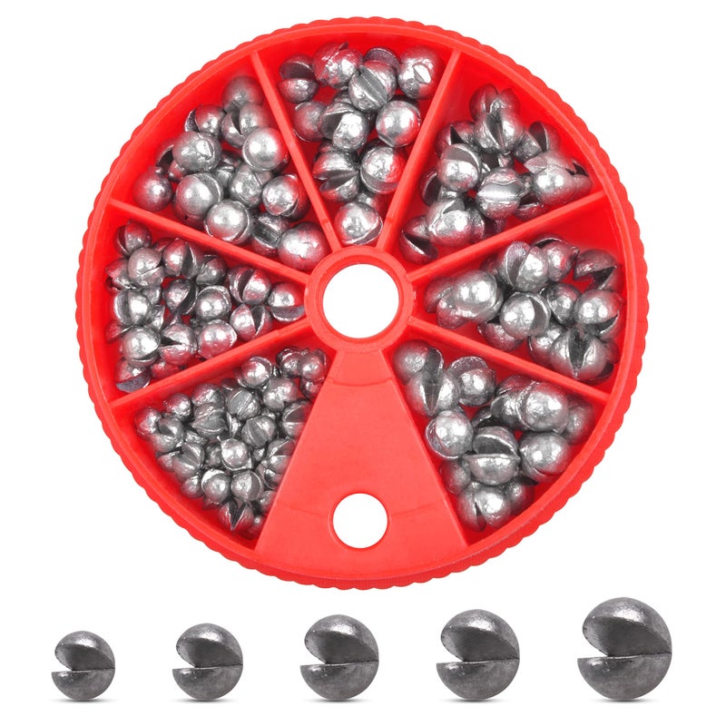 Shaddock Fishing Split Shot Fishing Weights Sinkers 215PCS Fishing Weights and Sinkers Assortment Round Removable Fishing Sinkers Lead Weights Fishing (Red Box) - Image 1