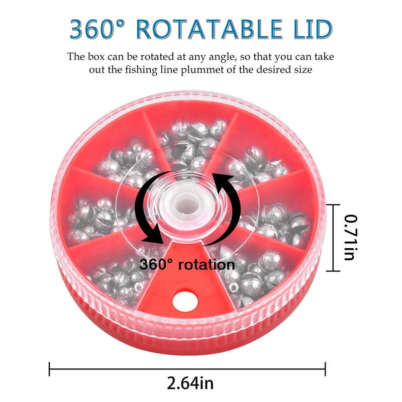 Shaddock Fishing Split Shot Fishing Weights Sinkers 215PCS Fishing Weights and Sinkers Assortment Round Removable Fishing Sinkers Lead Weights Fishing (Red Box) - Image 3