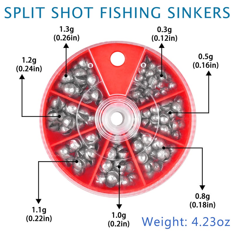 Shaddock Fishing Split Shot Fishing Weights Sinkers 215PCS Fishing Weights and Sinkers Assortment Round Removable Fishing Sinkers Lead Weights Fishing (Red Box) - Image 5