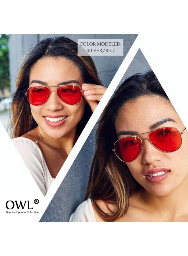 OWL نظارات شمسية بتصميم طيار كلاسيكي عدسات متدرجة حمراء UV 400 إطار معدني فضي - Image 4