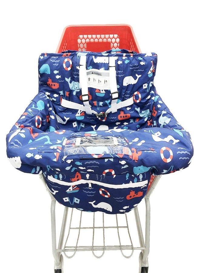 HIVVI Portable 2-in-1 Grocery Cart Seat Cover and Baby Highchair Cover (Navy Blue Whale) - Image 4