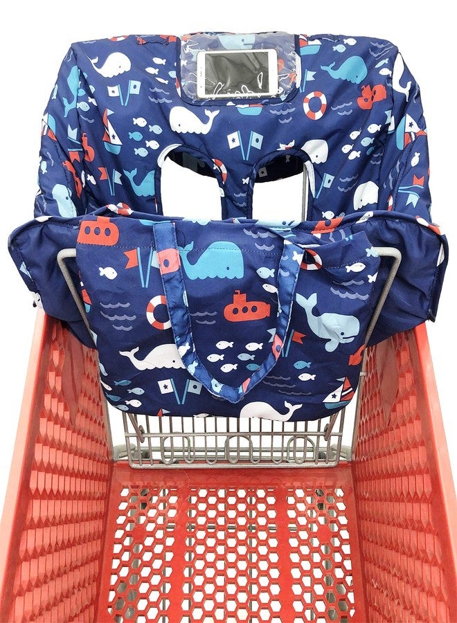 HIVVI Portable 2-in-1 Grocery Cart Seat Cover and Baby Highchair Cover (Navy Blue Whale) - Image 5