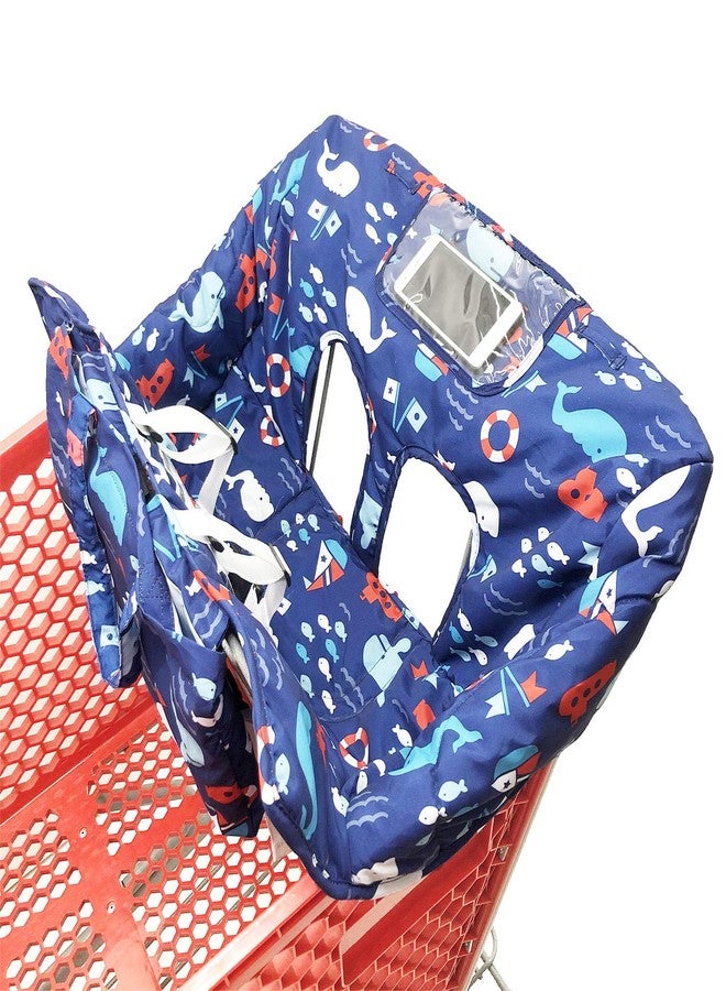HIVVI Portable 2-in-1 Grocery Cart Seat Cover and Baby Highchair Cover (Navy Blue Whale) - Image 2