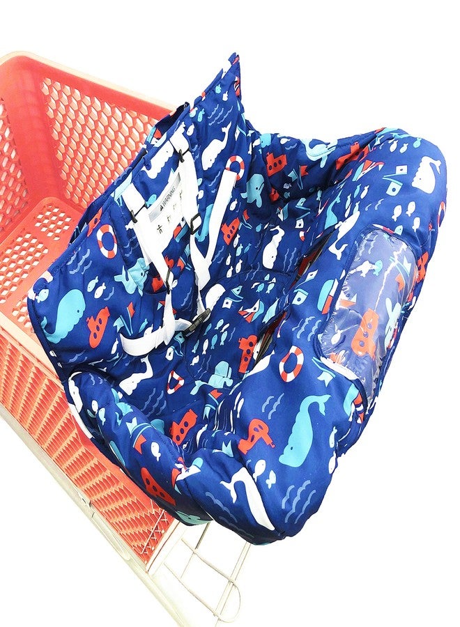 HIVVI Portable 2-in-1 Grocery Cart Seat Cover and Baby Highchair Cover (Navy Blue Whale) - Image 1