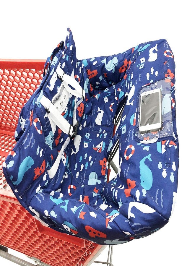 HIVVI Portable 2-in-1 Grocery Cart Seat Cover and Baby Highchair Cover (Navy Blue Whale) - Image 3