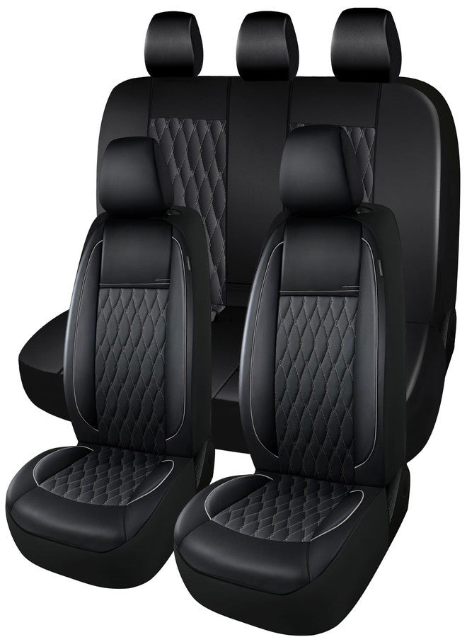 CAROMOP Faux Leather Car Seat Covers Full Set,Luxury and Comfortable Covers for Cars,Split Bench Compatible Car Interior Covers,Universal Fit for Suvs,Vans,Trucks,Airbag Compatible(5-Seat Black/Grey)
