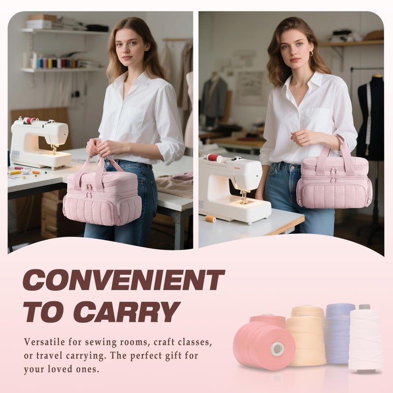 Marscamd Puffer Sewing Organizer Bag, Large Capacity with Multiple Pockets and Detachable Dividers, Storage Box for Threads, Needles, Scissors, Craft Supplies, Pink (Bag ONLY, NO Supplies) - Image 5