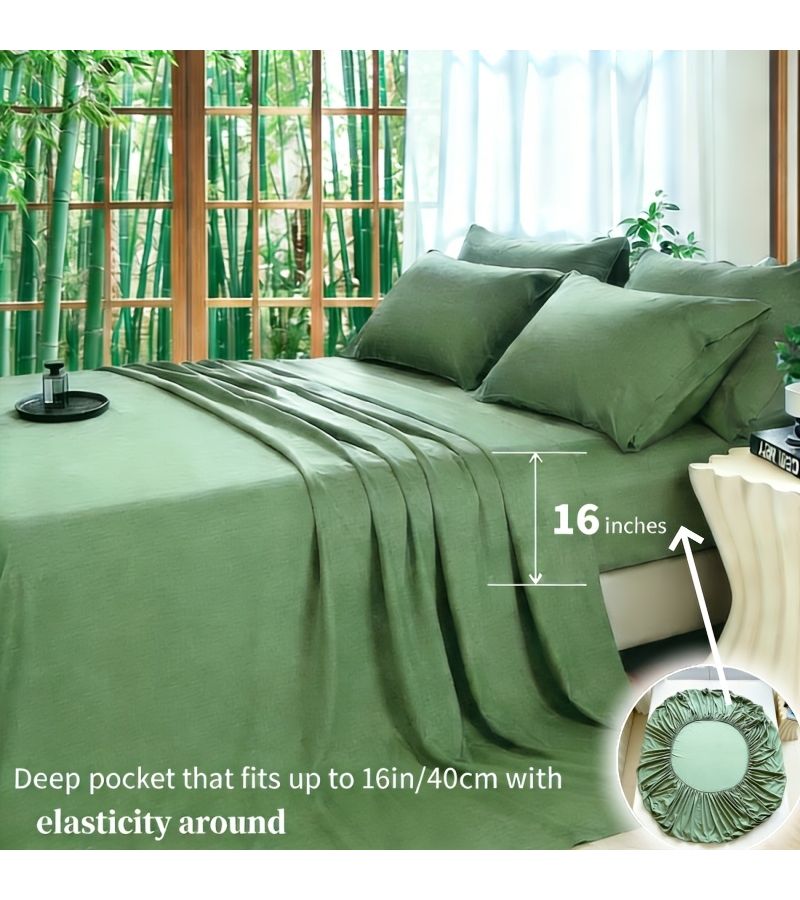 6 Piece King Size Bamboo Fiber Microfiber Blend Sheet Set Night Blue Includes 1 Fitted Sheet 1 Flat Sheet 4 Pillowcases Deep Pocket Design 15.75 Inch Soft Comfortable Smooth - Image 2