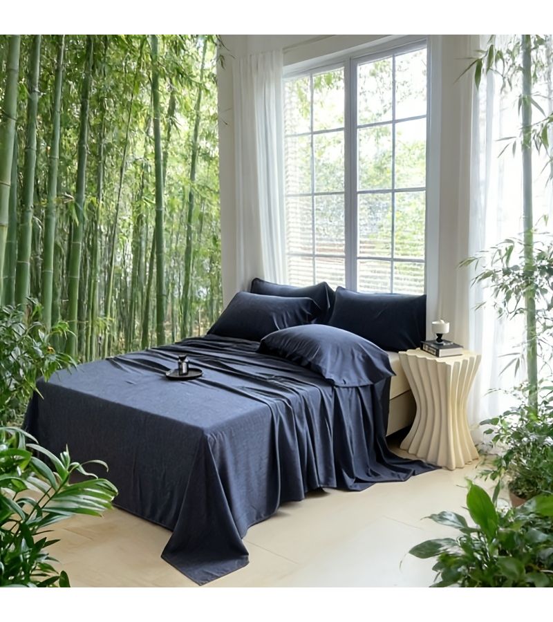 6 Piece King Size Bamboo Fiber Microfiber Blend Sheet Set Night Blue Includes 1 Fitted Sheet 1 Flat Sheet 4 Pillowcases Deep Pocket Design 15.75 Inch Soft Comfortable Smooth - Image 4