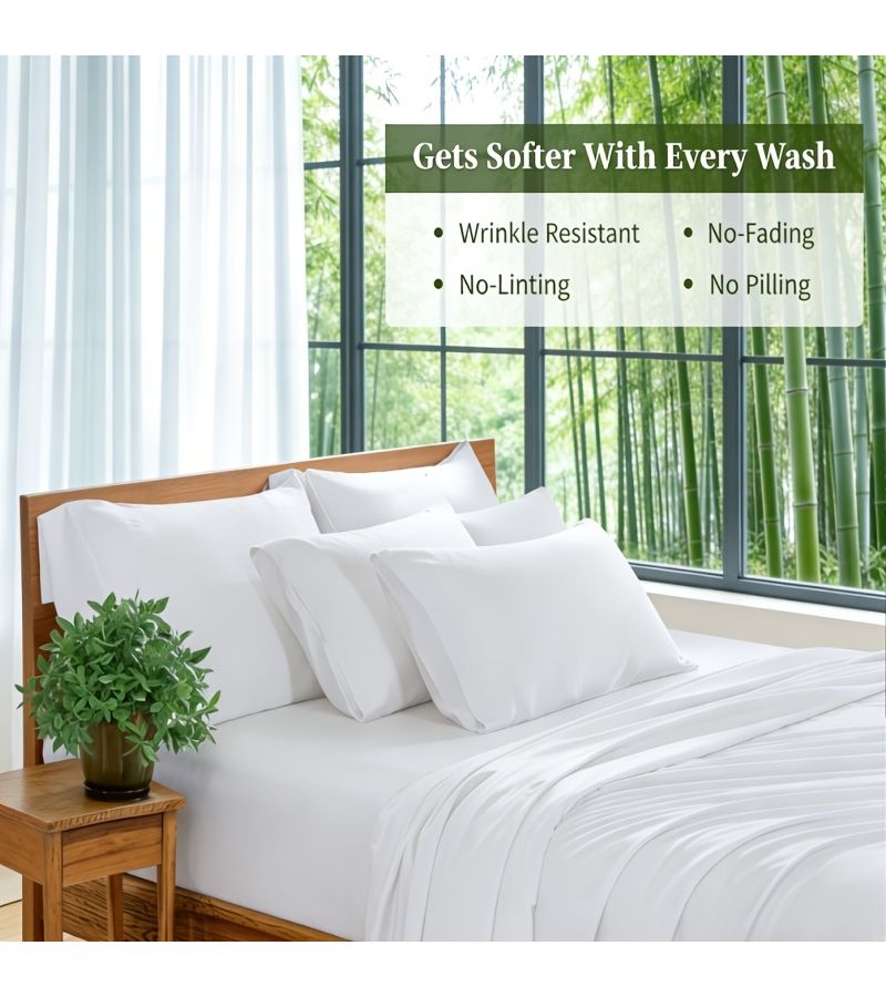6 Piece King Size Bamboo Fiber Microfiber Blend Sheet Set Night Blue Includes 1 Fitted Sheet 1 Flat Sheet 4 Pillowcases Deep Pocket Design 15.75 Inch Soft Comfortable Smooth - Image 5
