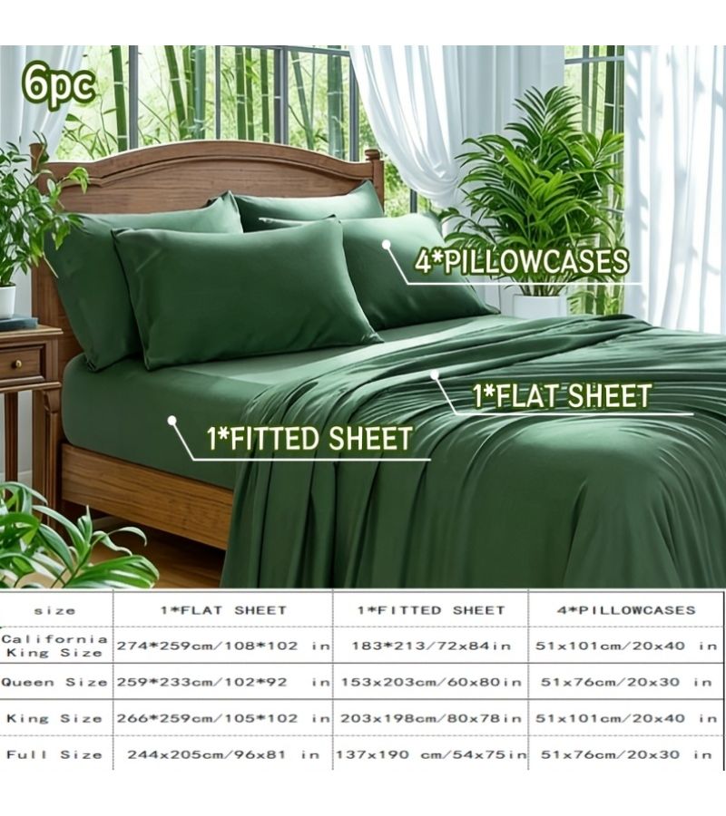 6 Piece King Size Bamboo Fiber Microfiber Blend Sheet Set Night Blue Includes 1 Fitted Sheet 1 Flat Sheet 4 Pillowcases Deep Pocket Design 15.75 Inch Soft Comfortable Smooth - Image 1