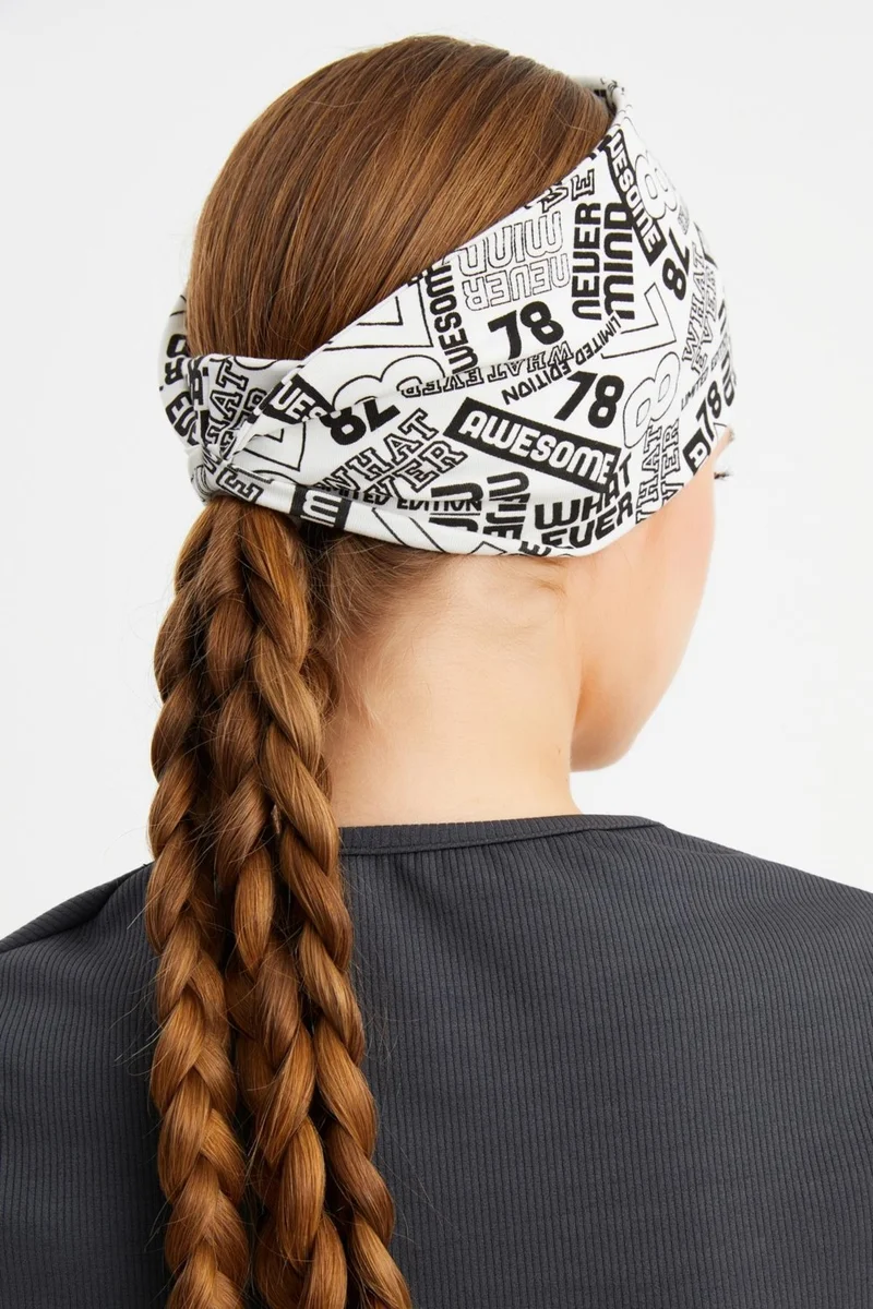 Butikgiz White Women's Double-Sided Use Alternative, Cotton Combed Cotton, Non-Slip, Lightweight, Sports Hair Band Bandana