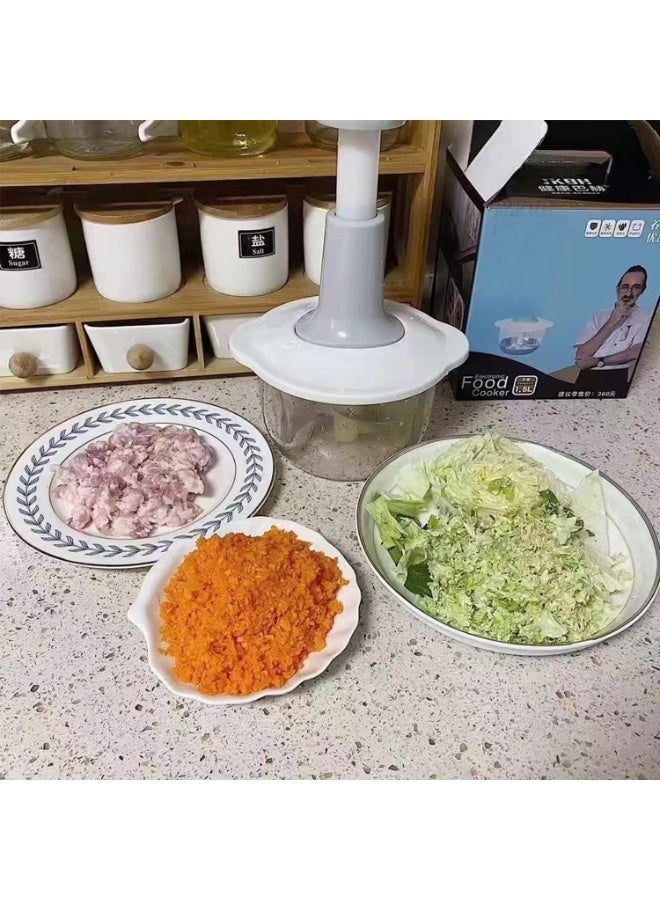 2L Manual Hand Press Food Chopper & Mixer (2-in-1) - Push Vegetable Cutter & Egg Whisk Attachment - (Assorted Colors) - Image 4