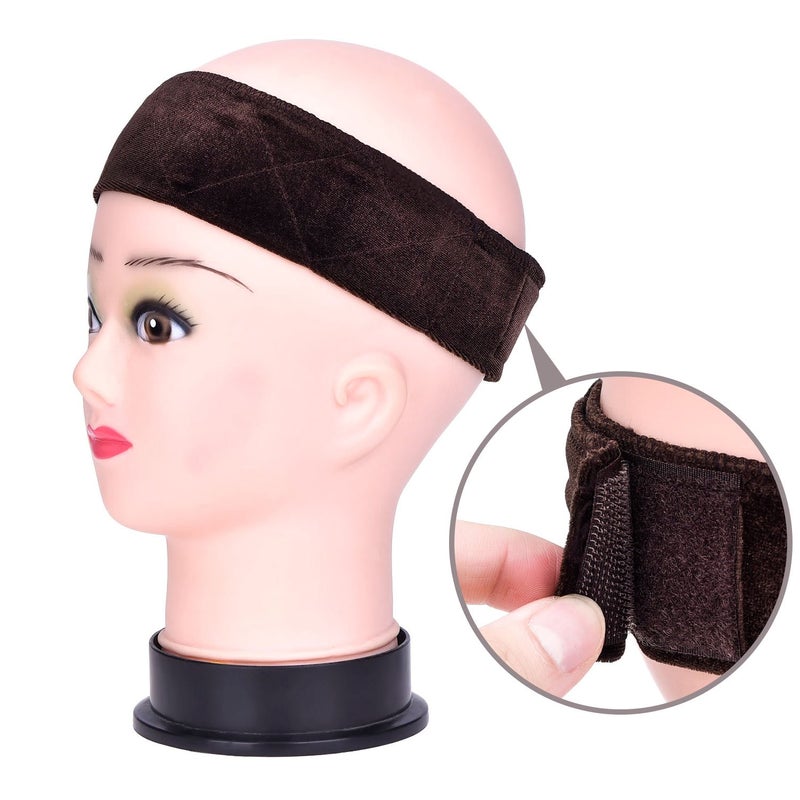 eBoot 2 Pack Velvet Wig Band Head Hair Band Adjustable Fastern (Black and Brown) - Image 4