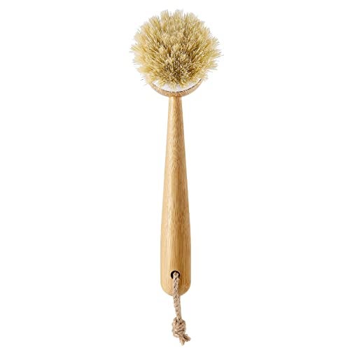 SUBEKYU Dish Brush with Handle, Natural Bamboo Dish Scrubber Brush, Kitchen Dishwashing Brush for Cleaning Dishes/Pans/Pots/Sinks, Sisal Bristles, 2P - Image 2