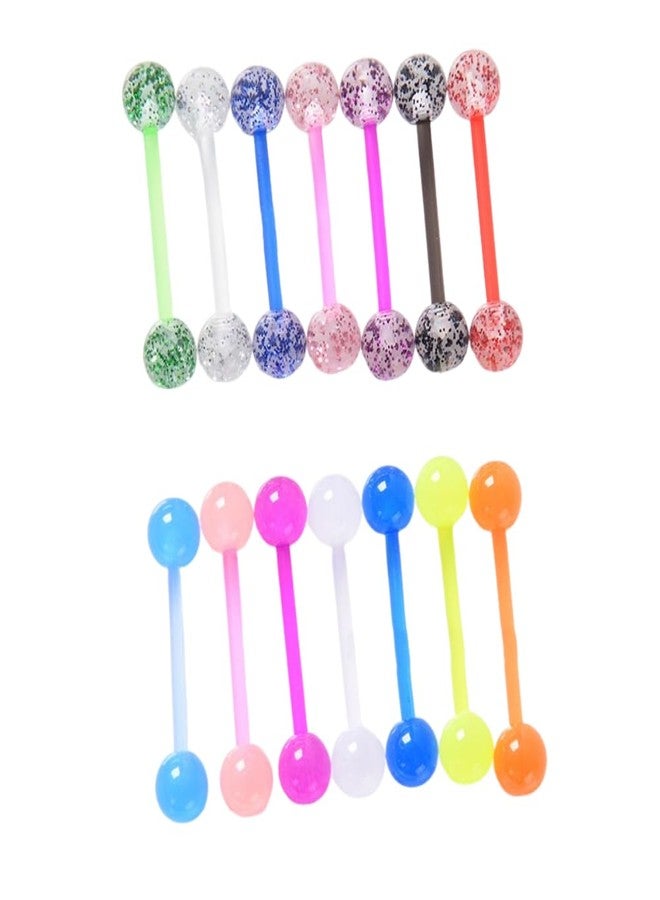 DATOA 16/48Pcs 14G Glow in Dark Flexible Acrylic Straight Tongue Barbell Nipple Ring Retainer Piercing Jewelry for Women Men-16Pcs