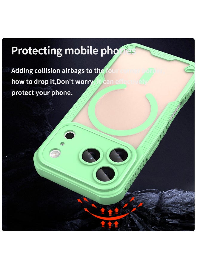 Cover For iPhone 17 Pro Max Armor Glaze MagSafe Magnetic Phone Case Raised edges around the screen and camera lens help prevent scratches - Green - Image 4