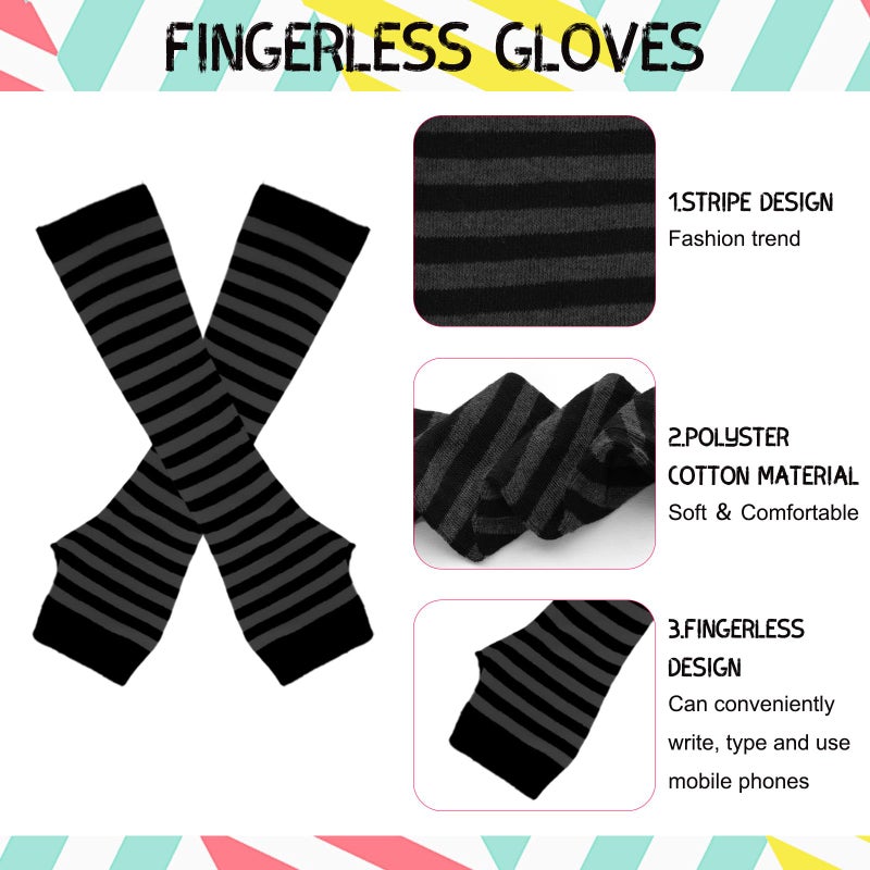 Gvhntk 2 Sets Womens Striped Knee Highs Socks Long Knitted Arm Warmers Fingerless Gloves Set for Cosplay Party - Image 4