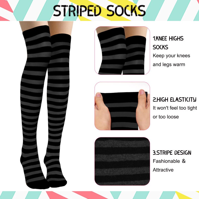 Gvhntk 2 Sets Womens Striped Knee Highs Socks Long Knitted Arm Warmers Fingerless Gloves Set for Cosplay Party - Image 5