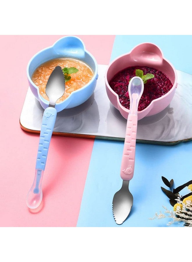 Hemoton Serving Spoon Baby Fruit Spoon Food Feeder: 2Pcs Double Headed Silicone Feeding Spoon Scraping Spoon Infant Spoons For Children Toddler Child Kids Ice Cream Spoon - Image 3