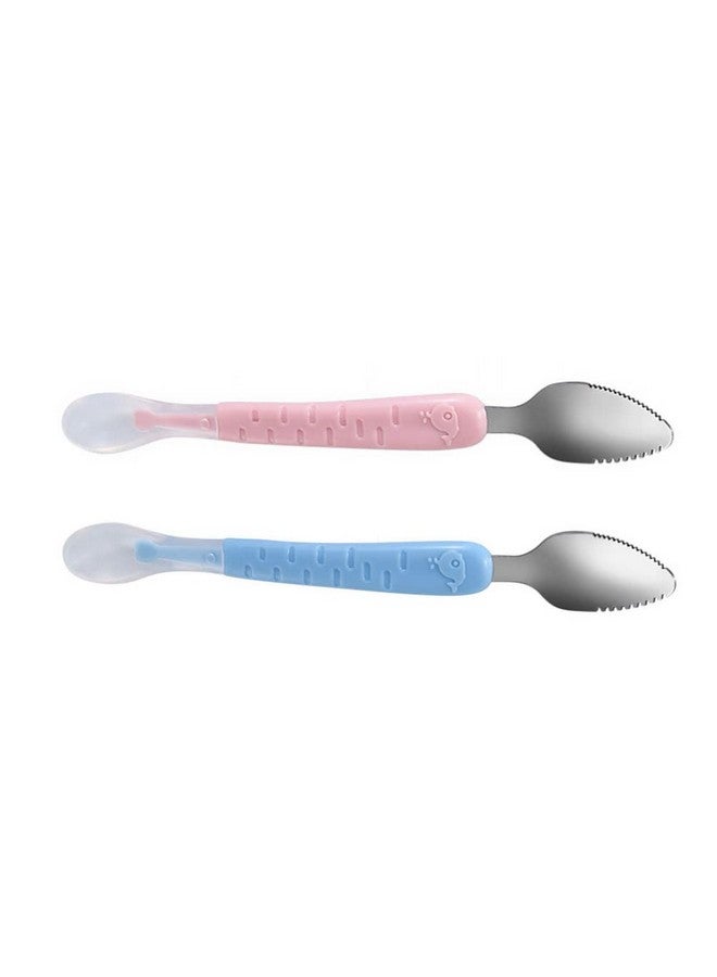 Hemoton Serving Spoon Baby Fruit Spoon Food Feeder: 2Pcs Double Headed Silicone Feeding Spoon Scraping Spoon Infant Spoons For Children Toddler Child Kids Ice Cream Spoon - Image 2