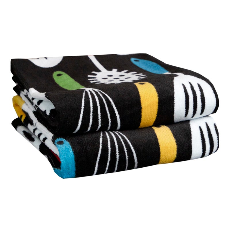 T-Fal Fiber Reactive Print Kitchen Towels: Highly Absorbent, Super Soft - 100% Cotton, 16"x28" Dish Towels for Cleaning & Drying Dishes, Pans, Glassware, or Countertops, 2-Pack, Utensiles - Image 1
