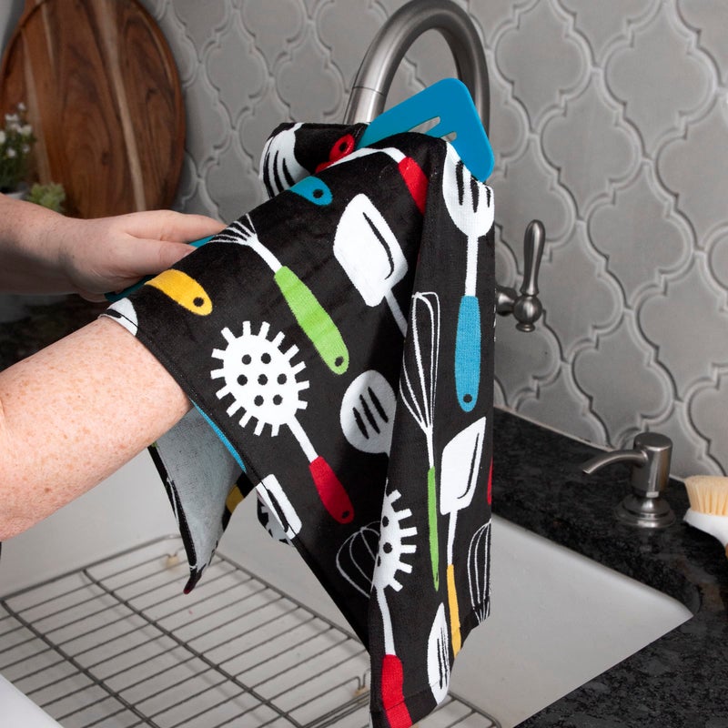 T-Fal Fiber Reactive Print Kitchen Towels: Highly Absorbent, Super Soft - 100% Cotton, 16"x28" Dish Towels for Cleaning & Drying Dishes, Pans, Glassware, or Countertops, 2-Pack, Utensiles - Image 4