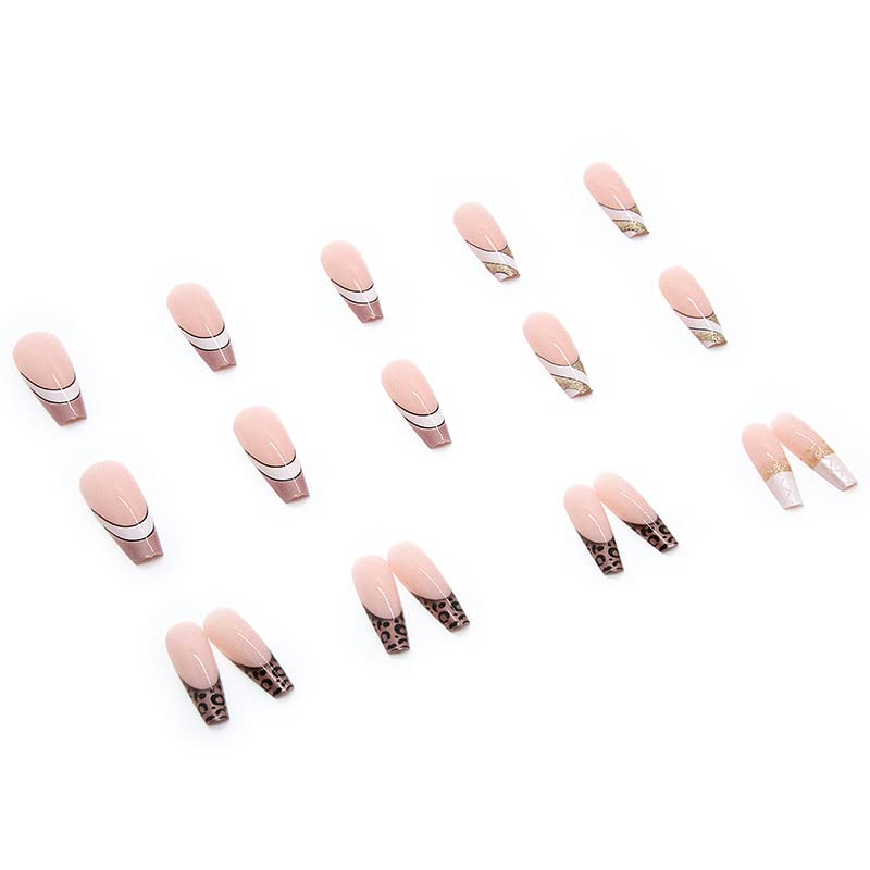 KLOSS BEAUTY KLOSS BEAUTY Powder Animal Print Coffin press on nails Artificial Nails Reusable Fake Nails Set of 22 false nails Universally sized nail extensions for women Press On nails Longlasting fake nails with Glue Gloss Finish Nude base with animal print tips - Image 3