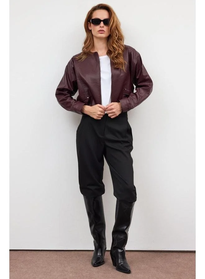 Sherin Burgundy Oversized Leather Jacket.