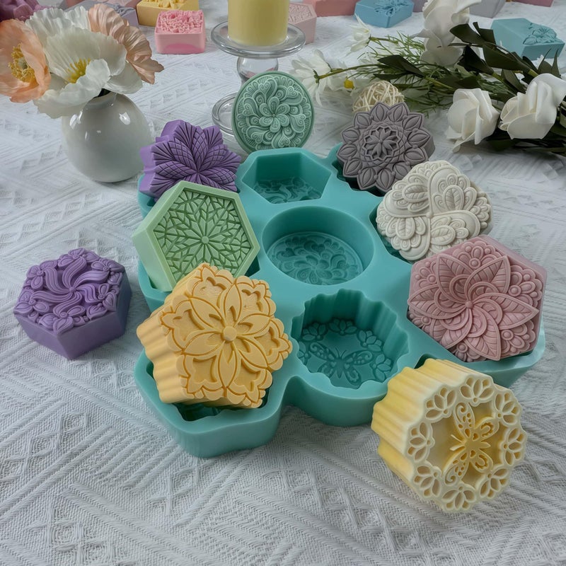 iBest 9 Cavities Mixed DIY Soap Mold,Handmade Soap Making Silicone Tray,Flower Silicone Mold for Natural Soap,Scented Candle Wax,Plaster Diffuser,Crystal Epoxy Decorations (IB-9 Mixed Flower Mold#4) - Image 4