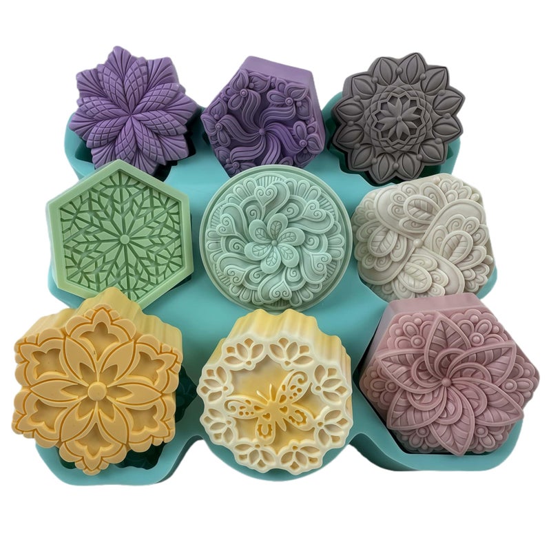 iBest 9 Cavities Mixed DIY Soap Mold,Handmade Soap Making Silicone Tray,Flower Silicone Mold for Natural Soap,Scented Candle Wax,Plaster Diffuser,Crystal Epoxy Decorations (IB-9 Mixed Flower Mold#4) - Image 1