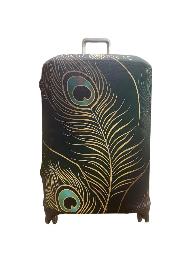 natOnat Travel Luggage Cover Protector - Suitcase Cover - Stretchy, Washable Spandex & Polyester - Protects Against Dirt & Scratches - Peacock Design - Fits 65-70 CM Height (Large) - Image 1