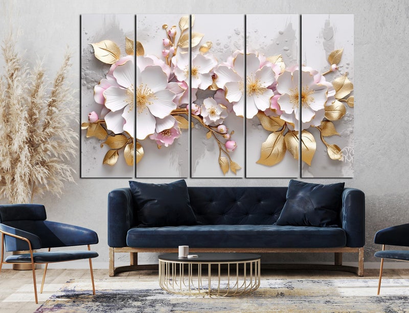 CN RETAILS White Flower European Style painting with frame Big Size (48x30) Wall Art for living room,Bedroom,Drawing room,Hotels-Wooden Framed Painting ss12_03 - Image 2