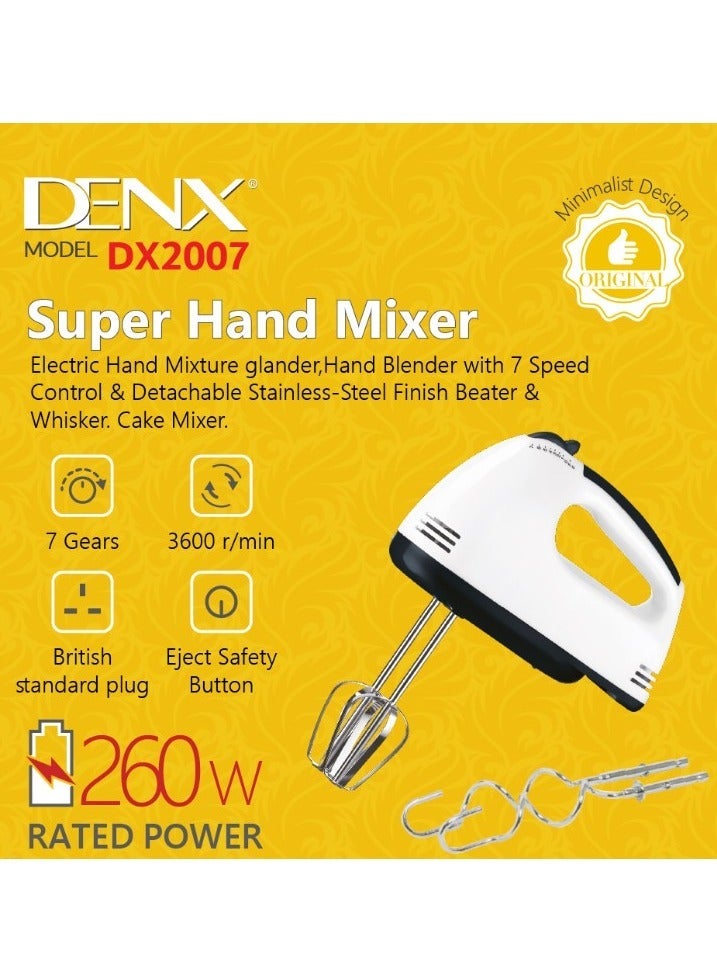 Denx Hand Blender 7 Speeds 260 Watts With An Ergonomic Handle That Fits Perfectly In The Palm Of The Hand White Color - Image 1