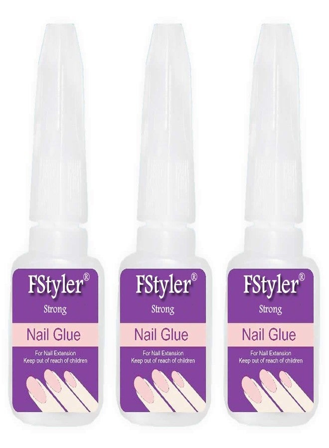 FStyler Nail Glue with Brush Cap & Super Strong Instant Adhesive For Professional Nail Art Extension 10gm/each (Pack of 3) (White) - Image 2