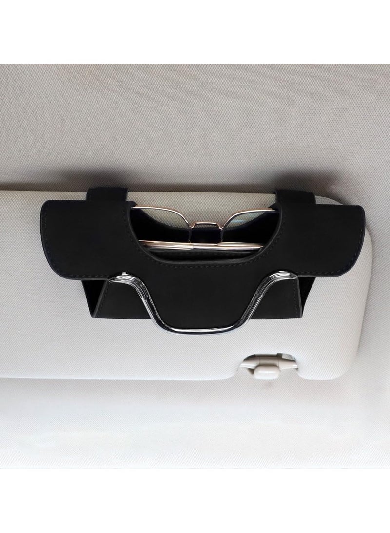 SOLARAE Magnetic Leather Sunglass Holder, Eyeglass Hanger Clip for Car Sun Visor, for Car Visor Sunglass Clip Eyeglass Hanger Frame Glasses Box Case, Suitable for Different Size Eyeglasses (Black) - Image 1