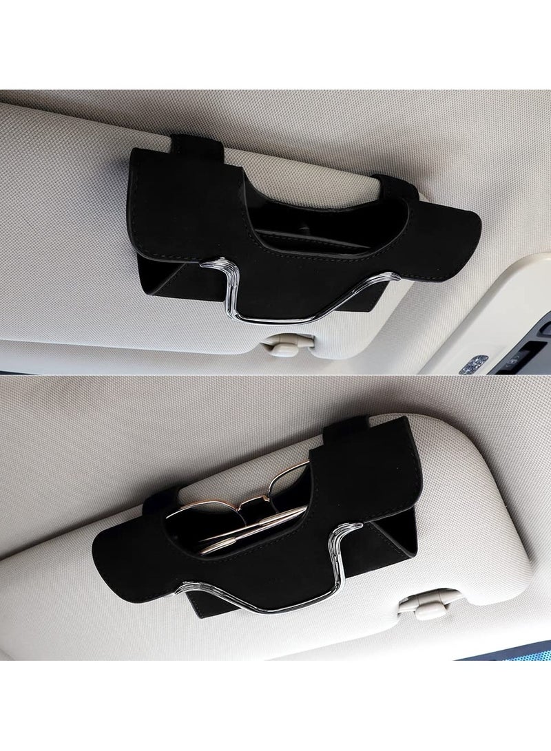 SOLARAE Magnetic Leather Sunglass Holder, Eyeglass Hanger Clip for Car Sun Visor, for Car Visor Sunglass Clip Eyeglass Hanger Frame Glasses Box Case, Suitable for Different Size Eyeglasses (Black) - Image 3