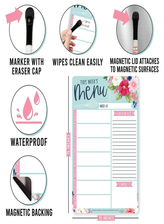 Hadley Designs Weekly Meal Planner Dry Erase Board for Refrigerator, Floral Magnetic Weekly Menu Board for Kitchen Conversion Chart, Meal Planner for Refrigerator, Magnetic Menu Board for Fridge - Image 2