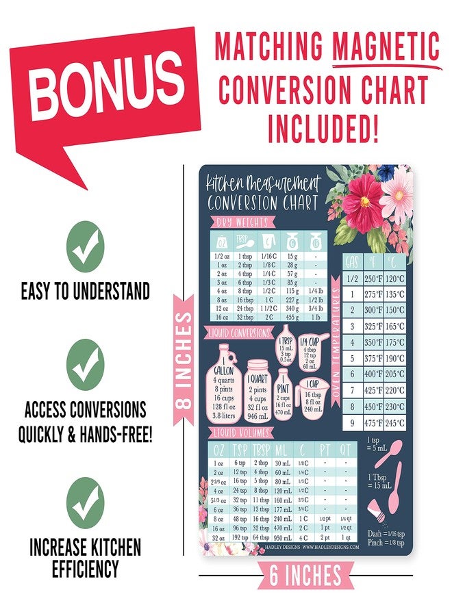 Hadley Designs Weekly Meal Planner Dry Erase Board for Refrigerator, Floral Magnetic Weekly Menu Board for Kitchen Conversion Chart, Meal Planner for Refrigerator, Magnetic Menu Board for Fridge - Image 4