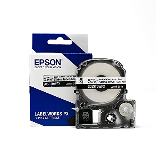 LABELWORKS Epson LABELWORKS 205STBWPX Genuine Tape Cartridge - Black on White Shrink Tube Industrial Label Maker Tape - AWG 8-12, 3/16" (5MM) Wide, 8 ft (96") - Image 1